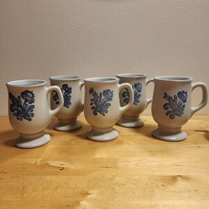 Vintage Pfaltzgraff Yorktowne village pedestal footed stoneware mugs USA 5 set